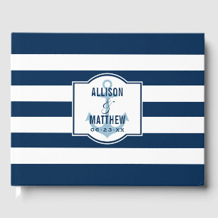 Nautischer Navy-Streifen-Anker-Hochzeitsmonogramm Gästebuch