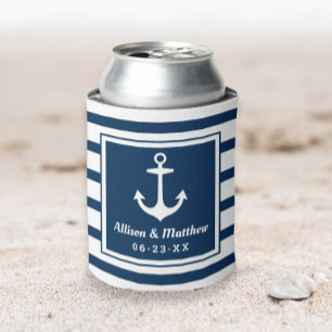 Nautischer Navy-Streifen Hochzeitsanker Dosenkühler