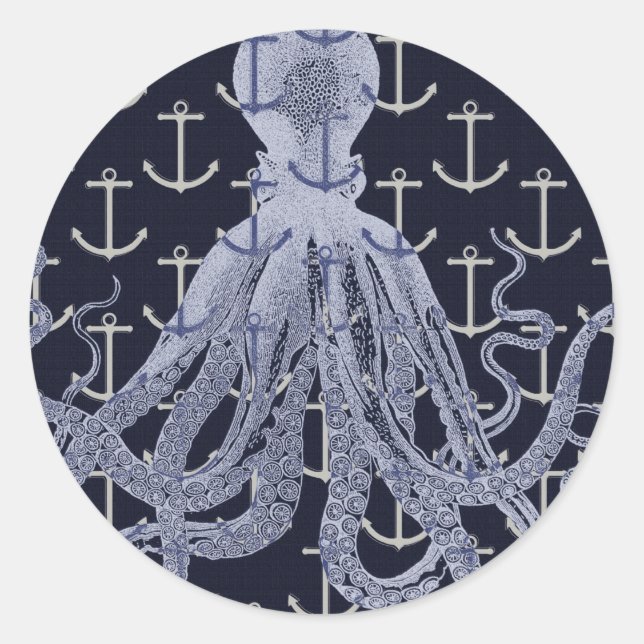 Nautischer Oktopus Runder Aufkleber (Vorderseite)