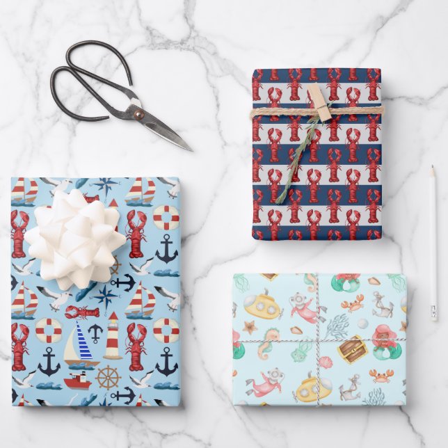 Nautischer Ozean Geschenkpapier Set (Vorderseite)