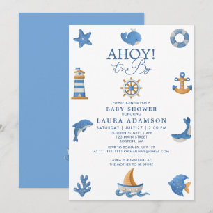 Nautischer Ozean Segler Ahoy Es ist ein Junge Baby Einladung