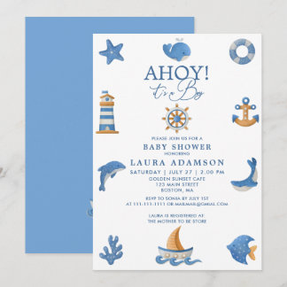Nautischer Ozean Segler Ahoy Es ist ein Junge Baby Einladung