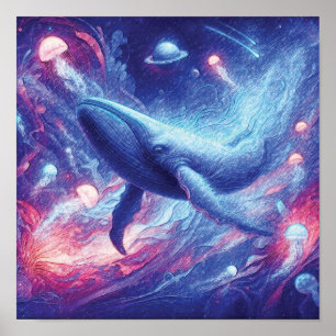 nautischer Ozean Voyager Wal im kosmischen Meer Poster