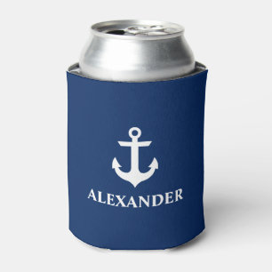 Nautischer Personalisierter Name Anchor Navy Blue Dosenkühler