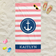Nautischer Personalisierter Name Navy Pink Stripin