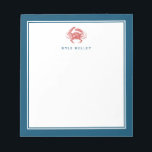 Nautischer Personalisierter Notepad, Roter Krab Notizblock<br><div class="desc">Verwenden Sie die Vorlage,  um die Personalisierung oben auf dem Notizblock hinzuzufügen.</div>