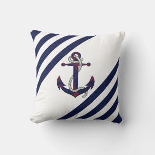 Nautischer rostiger blauer Anker/Seil/blau/weiß St Kissen