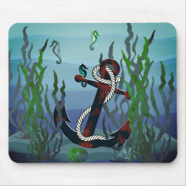 Nautischer rostiger schwarzer Anker/Algen/Muschel/ Mousepad