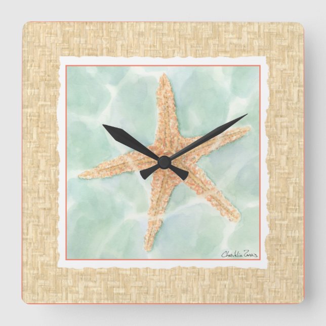 Nautischer Starfish im Wasser Quadratische Wanduhr (Vorderseite)
