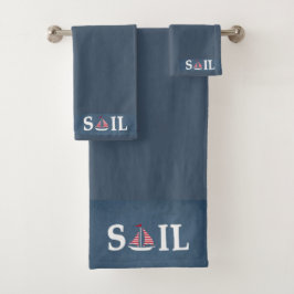Nautischer Themed Segeltext mit Segelbootdekor Badhandtuch Set