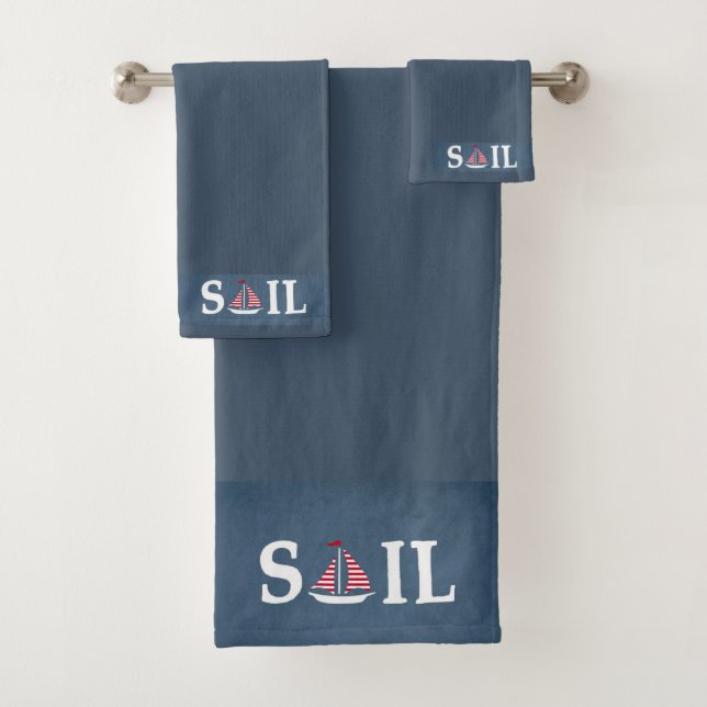 Nautischer Themed Segeltext mit Segelbootdekor Badhandtuch Set (Insitu)