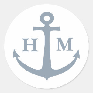 Nautischer verstaubter blauer Anker Monogramm Runder Aufkleber