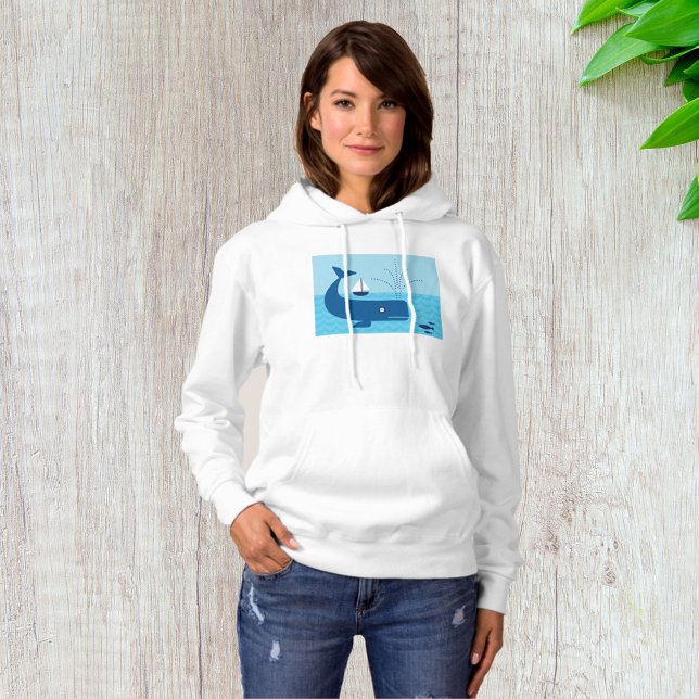 Nautischer Wal und Segelboot Blaues Meer Hoodie (Von Creator hochgeladen)