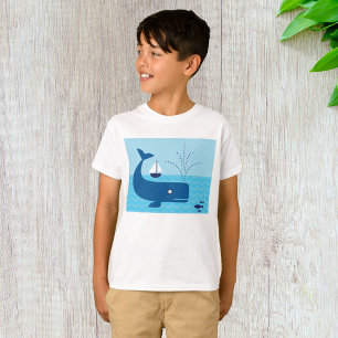 Nautischer Wal und Segelboot Blaues Meer T-Shirt