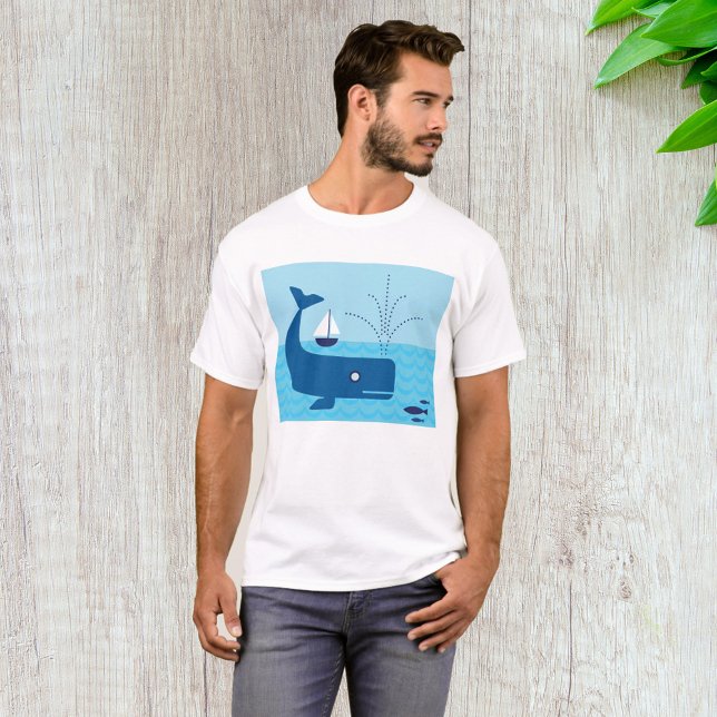 Nautischer Wal und Segelboot Blaues Meer T-Shirt (Von Creator hochgeladen)