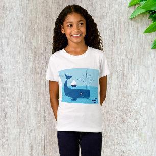 Nautischer Wal und Segelboot Blaues Meer T-Shirt