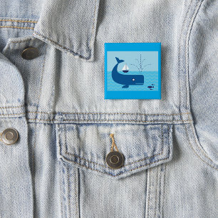 Nautischer Wal und Segelboot Ozean Blaue See Button
