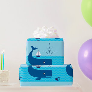 Nautischer Wal und Segelboot Ozean Blaue See Geschenkpapier