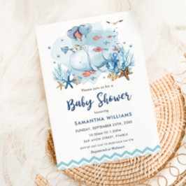 Nautischer Wal unter der Blue Boy Baby Dusche Einladung