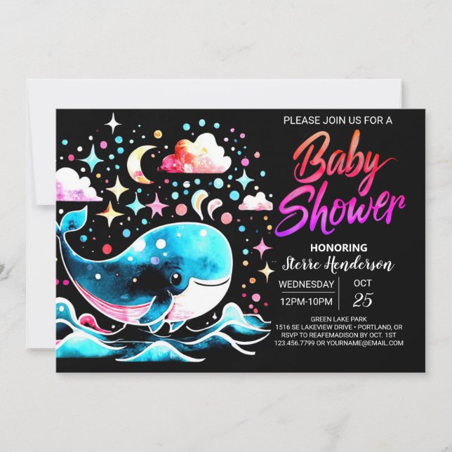 Nautischer Wal unter der Sea Girl Baby Dusche Einladung (Vorderseite)