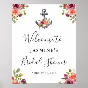 Nautisches Anker-Blumen-Brautparty-Willkommensschi Poster
