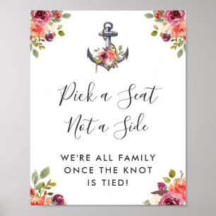 Nautisches Anker-Blumen-Hochzeit-Wähle-einen-Sitz- Poster