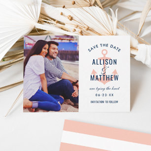 Nautisches Anker Korallenrosa Foto Hochzeit Save The Date