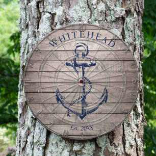 Nautisches Anker-Monogramm Beige Holz Dartscheibe