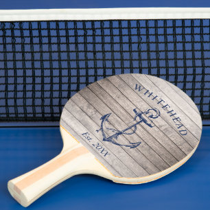 Nautisches Anker-Monogramm Beige Holz Tischtennis Schläger