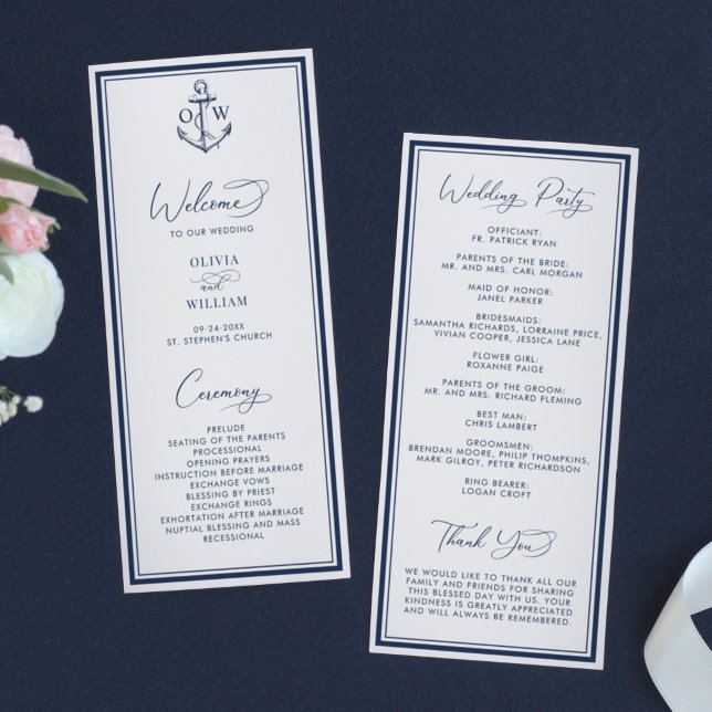 Nautisches Anker-Monogramm-Hochzeit Programm (Von Creator hochgeladen)
