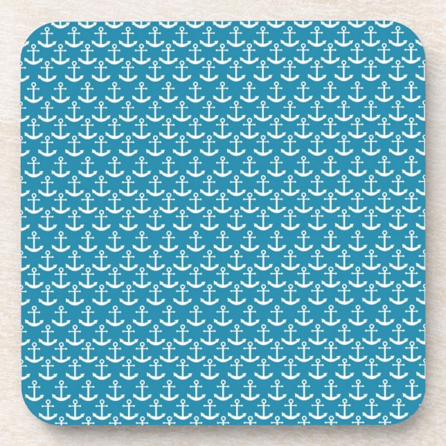Nautisches Ankermuster in Blau Untersetzer (Vorderseite)