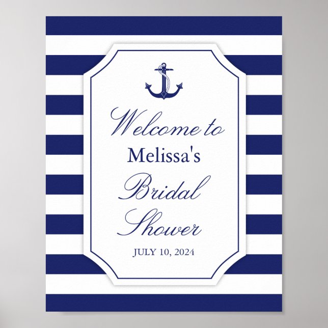 Nautisches Ankerschiff Navy Blue Stripe Brautparty Poster (Vorne)
