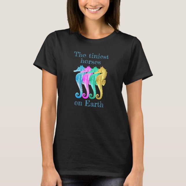 Nautisches Aqua/Rosa/Blau/Gold-Seepferd-Notebook T T-Shirt (Vorderseite)