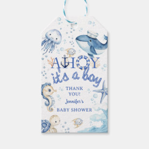 Nautisches Babyshower Ahoy Matrose Navy Blau Geschenkanhänger