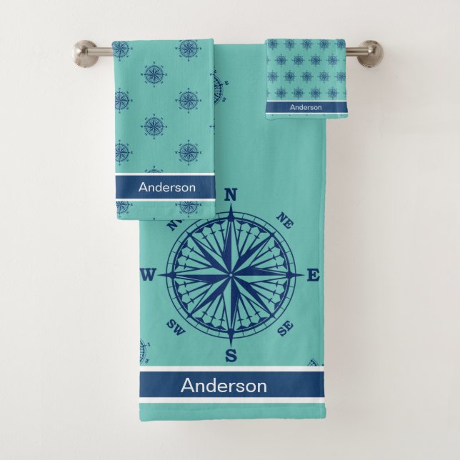 Nautisches Bad Aquamariner weißer Navy Blue Compas Badhandtuch Set (Insitu)