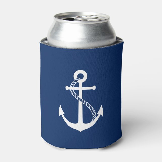 Nautisches Blau mit weißem Anker Dosenkühler (Kanne Vorderseite)