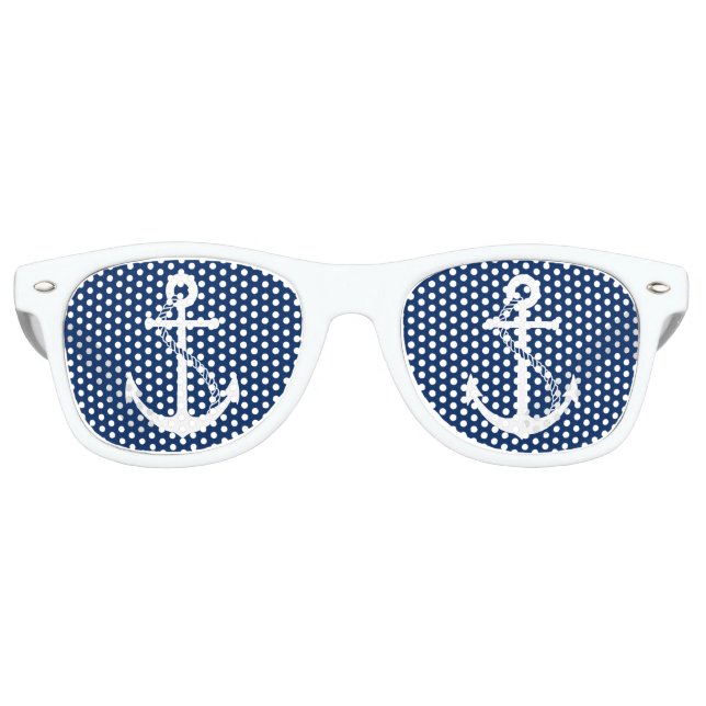 Nautisches Blau mit weißem Anker Sonnenbrille (Vorderseite)