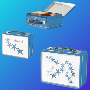 Nautisches Blau Seestern Anpassbar Metall Brotdose
