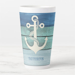 Nautisches Blau Türkis Holz Anker Milchtasse