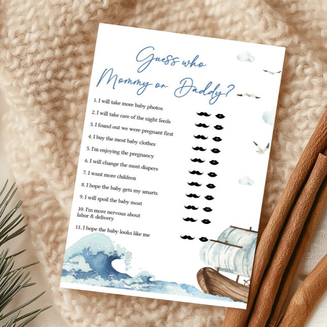 Nautisches Boot-Ratespiel-Mama-oder-Papa-Spiel (Ahoy It's A Boy Baby Shower Guess Who Mommy or Daddy Game)