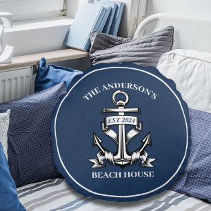 Nautisches Bootsstrandhaus Anker Familienname Est Rundes Kissen