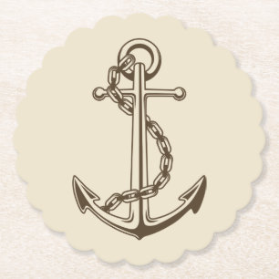 Nautisches braunes Schiff Anker Tan Hochzeitsfeier Untersetzer