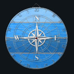 Nautisches Design Dartscheibe<br><div class="desc">Nautisches Design mit Kompass-Dekoration auf blau gestreiften und grauen Holzböden. Bitte beachten Sie,  dass dies nicht aus Holz ist,  es ist eine Holzgrafik.</div>