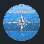 Nautisches Design Dartscheibe<br><div class="desc">Nautisches Design mit Kompass-Dekoration auf blau gestreiften und grauen Holzböden. Bitte beachten Sie,  dass dies nicht aus Holz ist,  es ist eine Holzgrafik.</div>