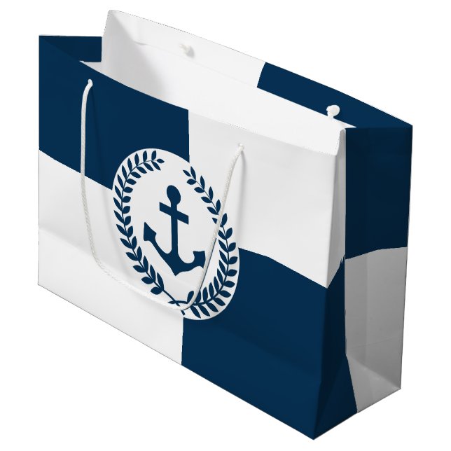 Nautisches Design Große Geschenktüte (Vorderseite Schrägansicht)