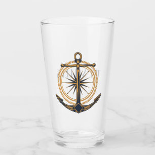 Nautisches Design mit Goldkompass und Anker Glas