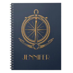 Nautisches Design mit Goldkompass und Anker Notizblock