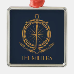 Nautisches Design mit Goldkompass und Anker Ornament Aus Metall