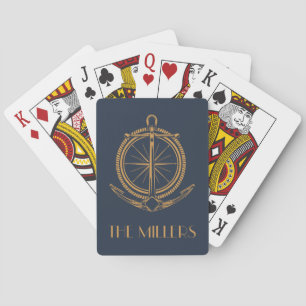 Nautisches Design mit Goldkompass und Anker Spielkarten