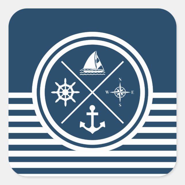 Nautisches Design Quadratischer Aufkleber (Vorderseite)